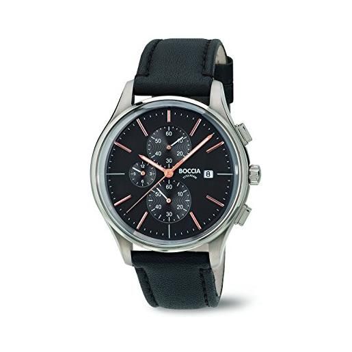Boccia-orologio da uomo al quarzo con display analogico e cinturino in pelle b 3756-02, colore: nero
