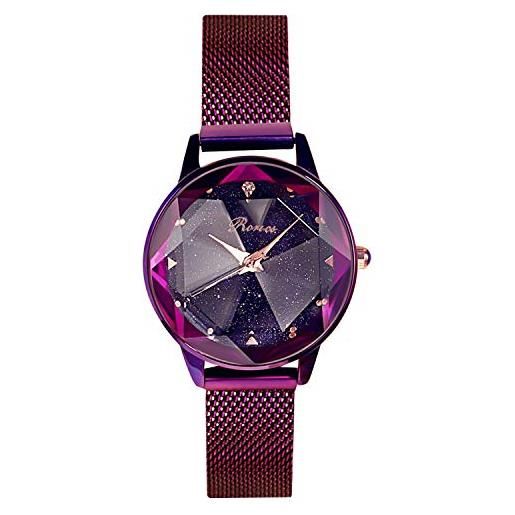 RORIOS donna orologi elegante orologi da polso cielo stellato dial acciaio inossidabile mesh cinturino moda women watches