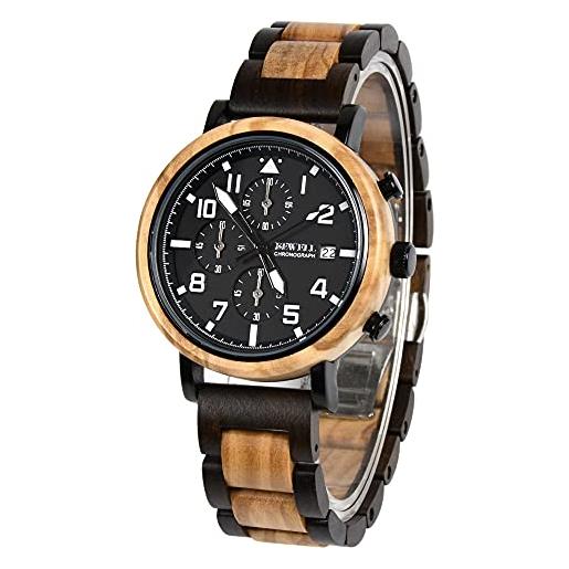 BEWELL orologi in legno per uomo orologio da polso combinato legno e acciaio inossidabile