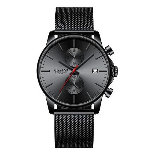 Affute orologi da uomo moda sport al quarzo analogico nero maglia acciaio inossidabile impermeabile cronografo orologio da polso automatico data - nero rosso