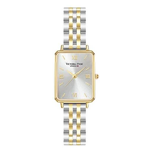 VICTORIA HYDE orologio da polso da donna analogico al quarzo quadrato con quadrante verde elegante orologi da donna, argento/oro chiaro, bracciale