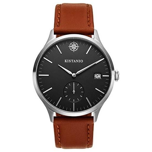 Kistanio stratolis str-40-105 - orologio da uomo con cinturino in pelle, analogico, in acciaio zaffiro, colore: nero, cinghia