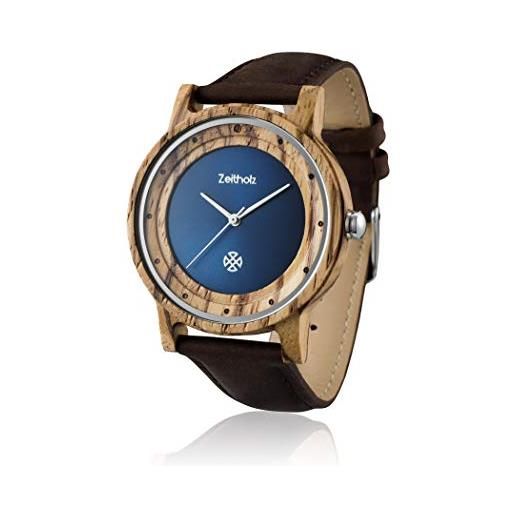 Zeitholz orologio in legno unisex - modello eibenstock, fatto a mano da zebrano naturale 100% con movimento al quarzo - orologio ligneo analogico leggero per uomo e donna - cinturino regolabile