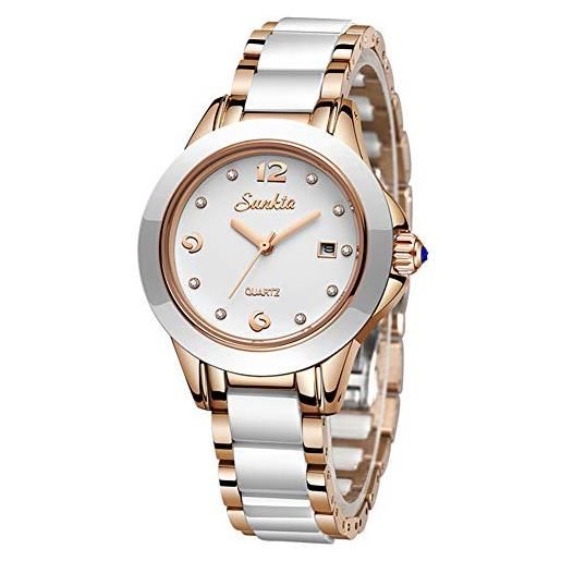LIGE orologio da donna alla moda al quarzo impermeabile orologi da donna in acciaio inossidabile cinturino orologio per ragazza, oro bianco, bracciale