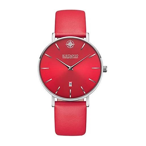 Kistanio moyen si-rts-l-rtn - orologio da donna in acciaio inox e vetro zaffiro con cinturino in pelle rossa