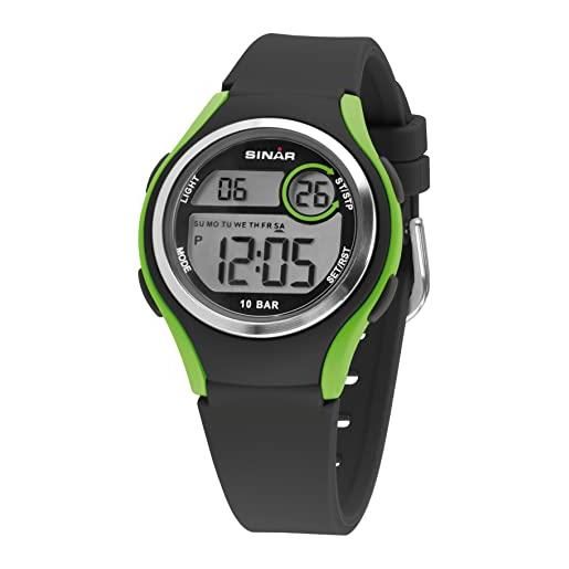 Sinar xe-64-3 - orologio da polso per bambini, digitale, al quarzo, 10 bar, con cinturino in silicone e luce nero, verde, verde, cinghia