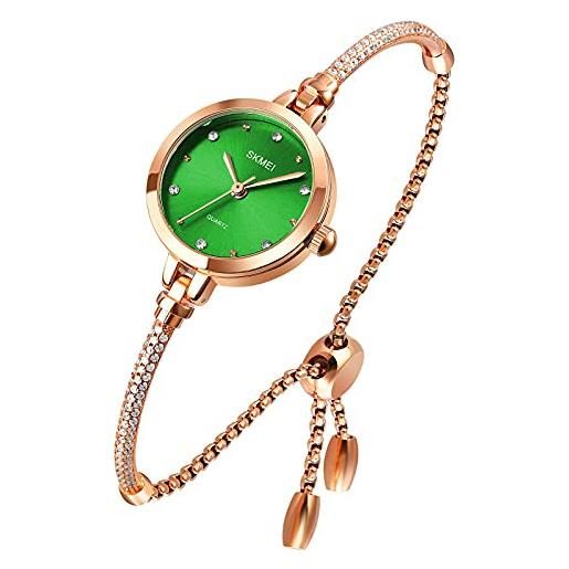 Tonnier orologi orologio da polso con gioielli da donna con quadrante verde orologio da polso al quarzo orologio da polso impermeabile con bracciale in oro rosa