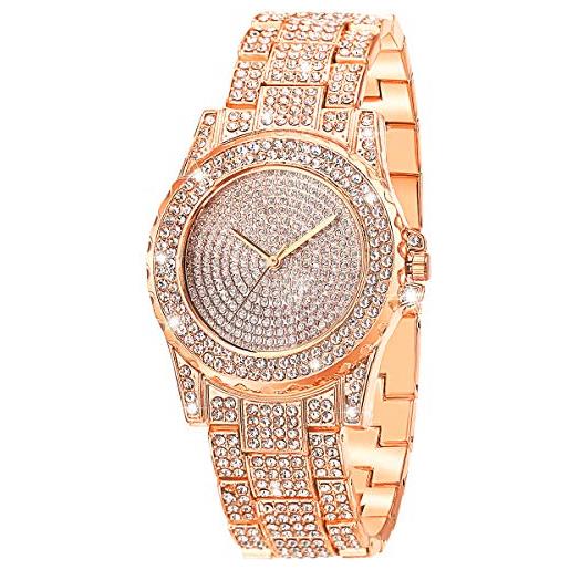 ManChDa orologio da donna ghiacciato hip hop bling bling orologi di moda per donna orologi da donna con diamanti in cristallo orologio da polso al quarzo analogico orologio da polso in acciaio