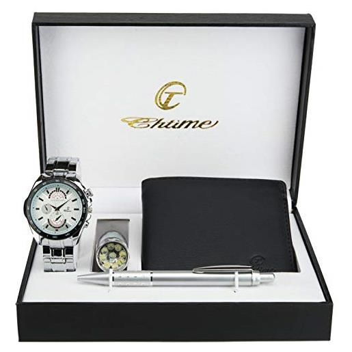 BELLOS ernest - set regalo composto da orologio da uomo, torcia a led, portafoglio, penna, colore: bianco