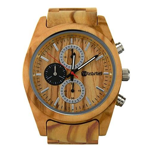 retrostiel orologio da polso di legno d'olivo per gli uomini con cronografo niagara