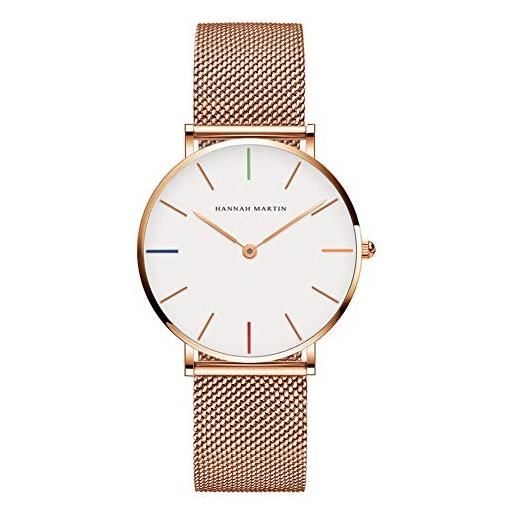 HANNAH MARTIN orologio da polso donna ultra sottile quarzo acciaio inossidabile (quadrante bianco，cinturino oro rosa 2)