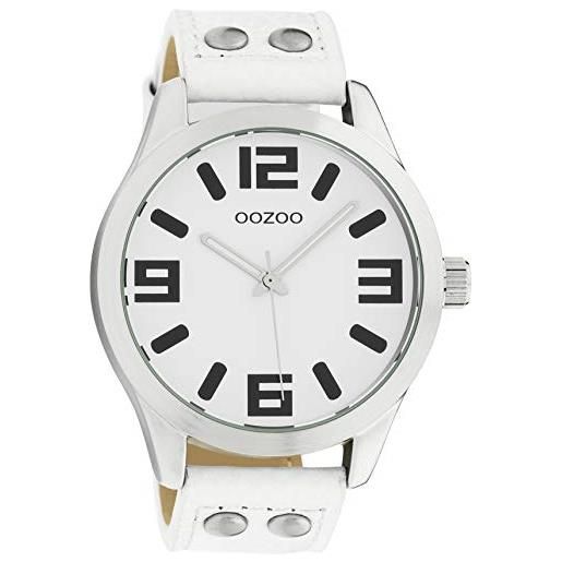 Oozoo orologio da polso basic line con borchie, cinturino in pelle, diametro 47 mm, in diverse varianti di colore, c1050 - bianco / bianco