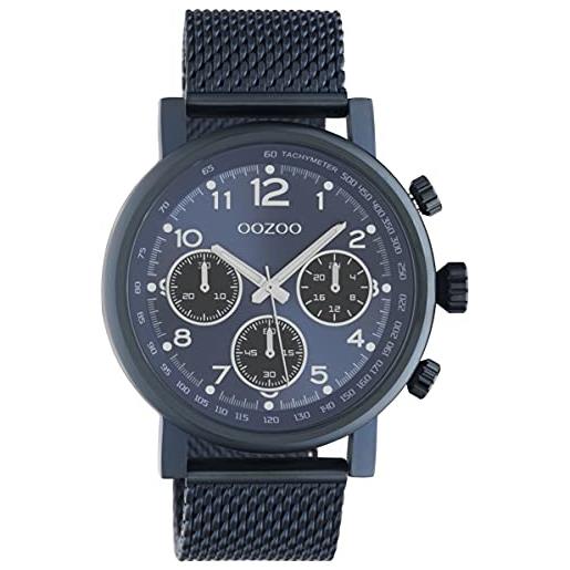 Oozoo timepieces c10701 - orologio da polso da uomo con cinturino in maglia milanese, di alta qualità per uomini, elegante orologio analogico da uomo, blu, groß, bracciale