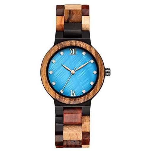 RORIOS orologio legno donna analogico al quarzo con cinturino in legno minimalista naturale orologio da polso moda orologio di legno