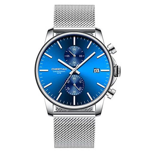 Affute orologi da uomo moda sport al quarzo analogico nero maglia acciaio inossidabile impermeabile cronografo orologio da polso automatico data - blu argento