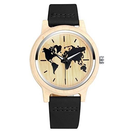 SUPBRO orologio uomo movimento al quarzo orologio legno uomo naturale orologio analogico al quarzo orologi da polso elegante mappa del mondo