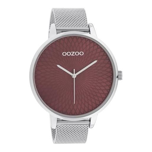Oozoo orologio da donna con cinturino in acciaio milanese, xxl, 48 mm, rosso, mandala/argento c10649, bracciale