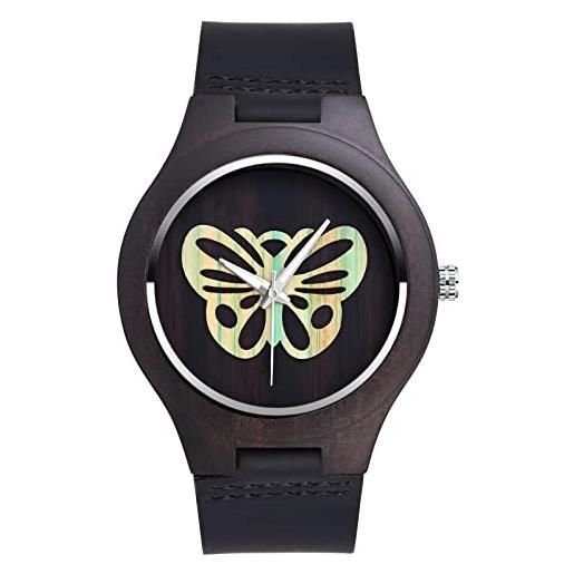 SUPBRO orologio da uomo in legno farfalla colorata con cinturino in pelle orologio analogico al quarzo orologio