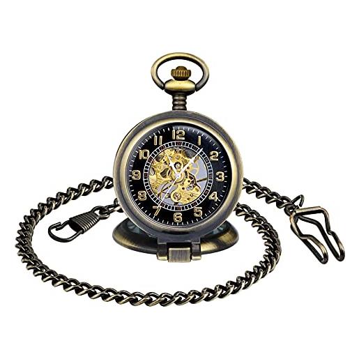 SUPBRO orologio da tasca quadrante numero con collana in lega bronzo vintage 80cm con lente d'ingrandimento
