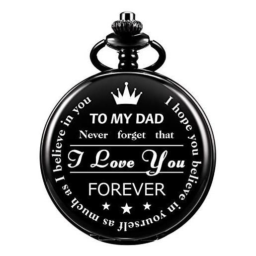 Manch. Da, orologio da tasca con incisione personalizzata, regalo per papà, stile vintage, meccanico steampunk, da tasca con catena, regalo per la festa del papà, regalo perfetto per il tuo papà