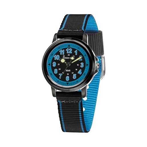 JACQUES FAREL ksb 0453 - orologio da polso al quarzo, analogico, cinturino in tessuto nero e blu, nero/blu, cinghia