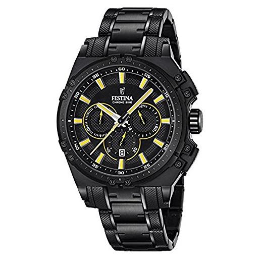Festina chrono-2016-orologio da uomo al quarzo con display con cronografo e braccialetto in acciaio inox, colore nero, f16969/3