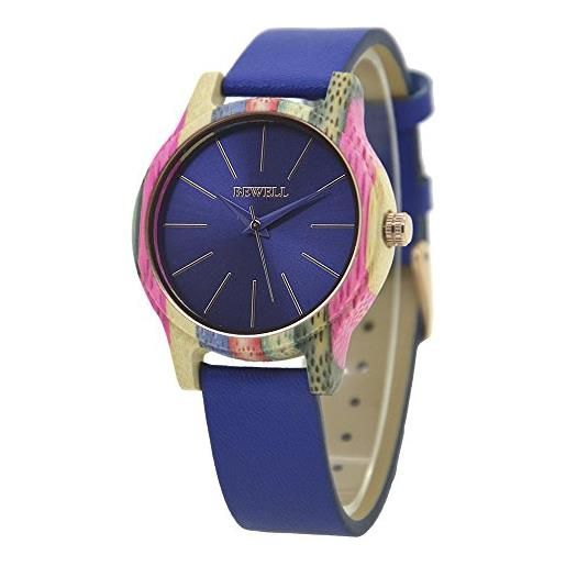 BEWELL orologio da donna in legno, movimento al quarzo colorato in legno handmade fashion watches braccialetto da polso staccabile (navy blu)