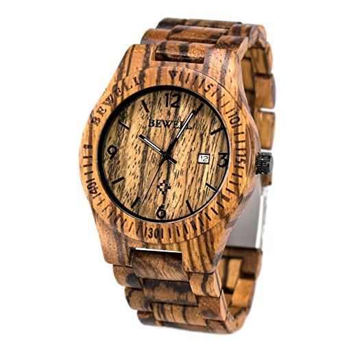 BEWELL retro orologio bracciale in sandalo rosso giappone movement orologio per uomo legno naturale (w086b)