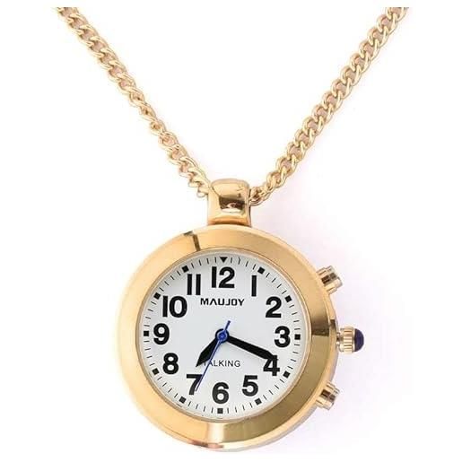 Maujoy - orologio parlante per aveugle francis, da donna, con ciondolo in oro per persone anziane disvedenti, questo orologio annuncia vocalmente l'ora in francese e la data e dispone di un allarme. 