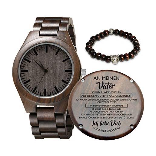 Kenon orologio in legno inciso per figlio e fidanzato, orologio in legno personalizzato regalo per fidanzato, regalo di laurea da mamma, da papà (mädchen an vater), braccialetto