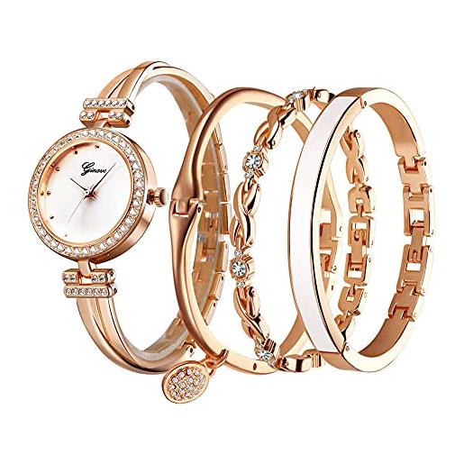 Clastyle set orologio bracciale da donna con strass orologio da polso con 3 braccialetti orologi da donna oro rosa elegante regalo orologio
