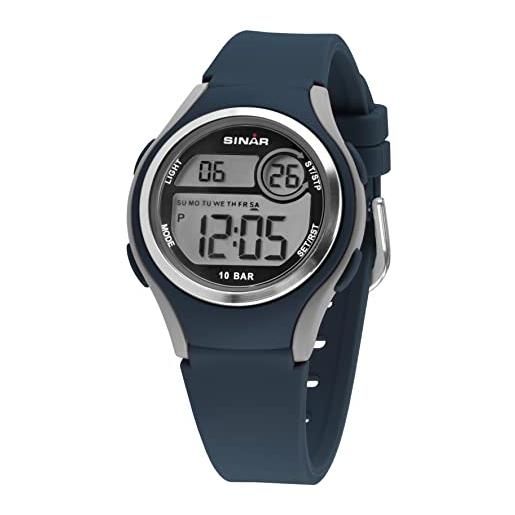 Sinar, xe-64-2, orologio da polso per ragazzo, digitale, display lcd, al quarzo, 10 bar, luce, cinturino in silicone, ideale per sport e attività all'aperto
