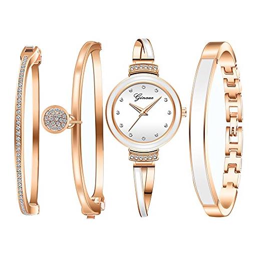 Clastyle set orologio bracciale da donna elegante orologio da polso con 3 braccialetti oro rosa orologi con bracciale donna ceramica regalo orologio