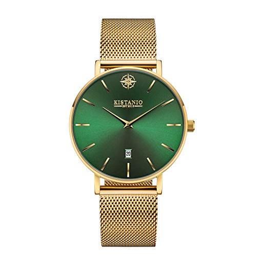 Kistanio moyen go-grns-m - orologio da donna con cinturino in maglia milanese, in acciaio inox color oro, verde, vetro zaffiro, oro / verde, bracciale