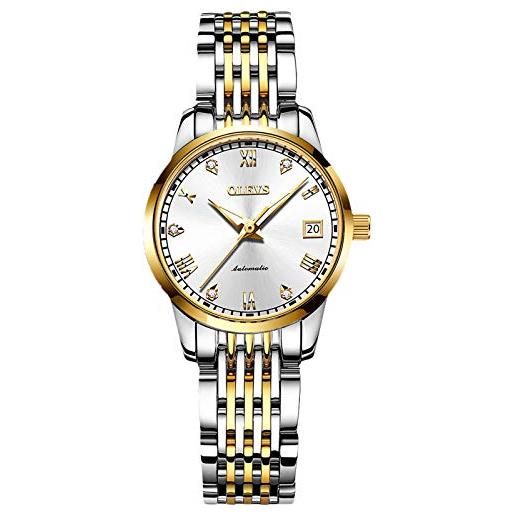 RORIOS orologio da polso donna analogueico automatico cinturino in acciaio inossidabile calendario moda impermeabile meccanico orologio