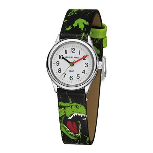 JACQUES FAREL orologio da ragazzo dinosauro t-rex nero verde metallo ragazzi quarzo analogico hcc 921, nero verde acciaio, cinghia
