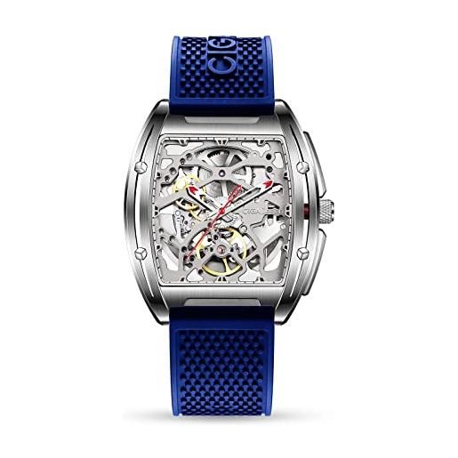 CIGA Design orologio automatico uomo - z series orologio da polso meccanico con design scheletro, tonneau, vetro zaffiro con cinturino in pelle e silicone(blu)