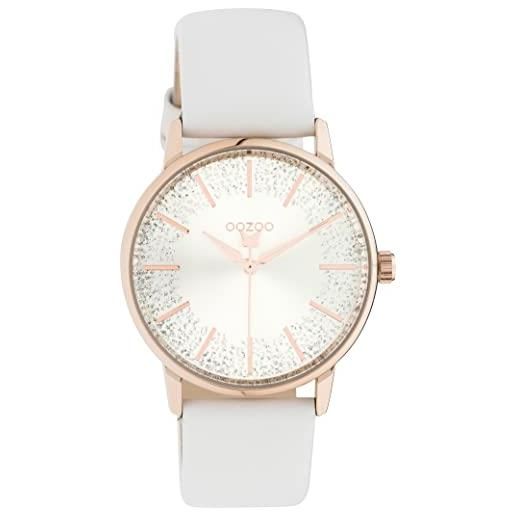 Oozoo timepieces - orologio da polso da donna con cinturino in pelle da 18 mm, orologio da donna di alta qualità, analogico, rotondo, oro rosa e bianco con glitter, cinghie