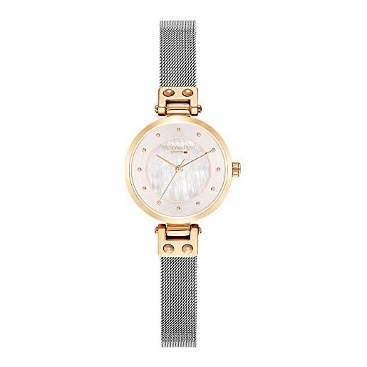 VICTORIA HYDE, orologio analogico al quarzo da donna, rosa dorato, ultra piatto, cinturino in vera pelle, oro rosa-argento