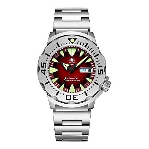 ADDIESDIVE orologio da uomo subacqueo automatico in vetro zaffiro cinturino in acciaio inox ad2103, rosso, bracciale