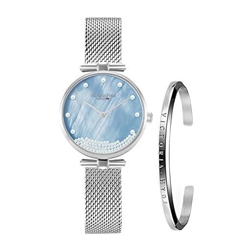 VICTORIA HYDE orologio da polso da donna, analogico, al quarzo, con quadrante in madreperla (argento)
