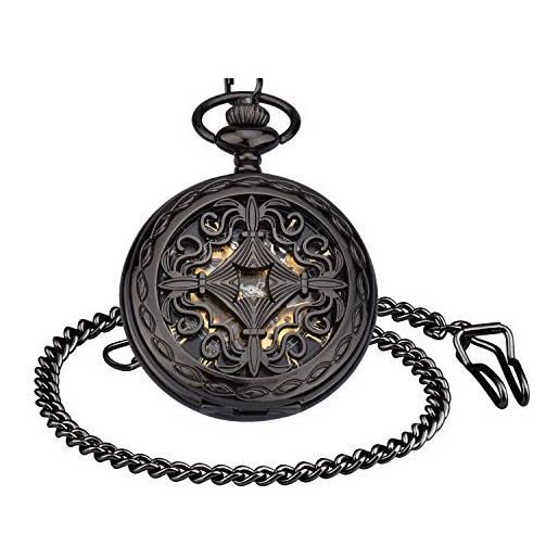 Unendlich U infinite u- orologio da tasca meccanico nero vintage per uomo donna scala numerica romana con 2 catene