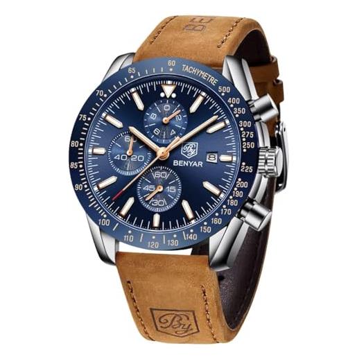 BY BENYAR orologi uomo cronografo movimento al quarzo orologio elegante sportivo di moda business orologi uomo 30 m impermeabile e antigraffio regalo da uomo