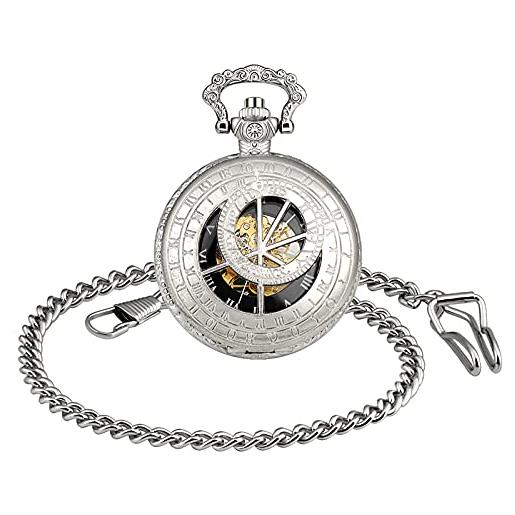 SUPBRO vintage orologio da tasca meccanico in acciaio orologio da uomo con catena per il regalo di festa del papà