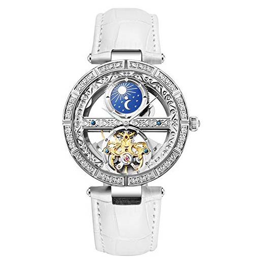 RORIOS orologio donna da polso orologio analogico automatico meccanico donna con cinturino in pelle women mechanical watches