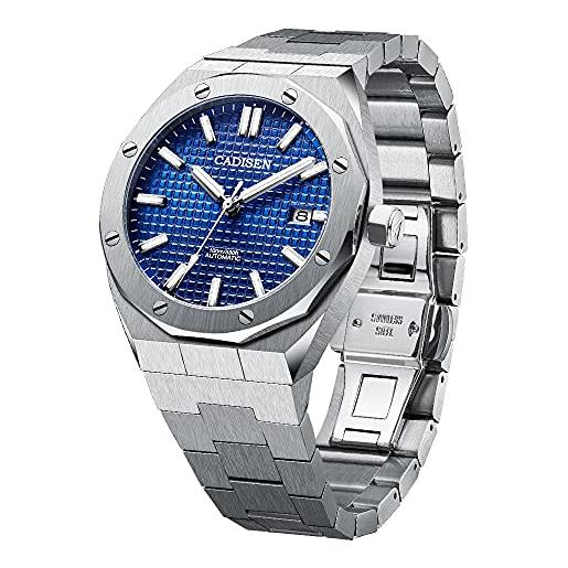 CADISEN orologio automatico da polso da uomo con cinturino in acciaio inox. . , blu, 42mm, bracciale