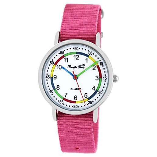 Pacific Time first 865210 - orologio da polso per bambini, con cinturino in tessuto, analogico, al quarzo, rosa