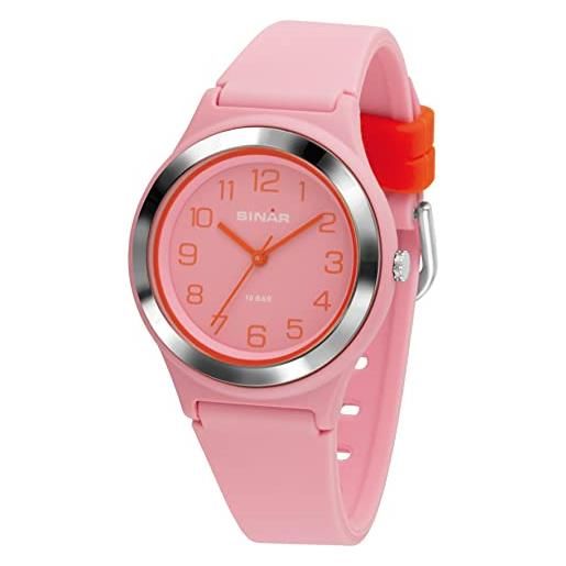 Sinar orologio da polso sportivo da ragazza, analogico, al quarzo, 10 bar, impermeabile, rosa, arancione, xb-48-9