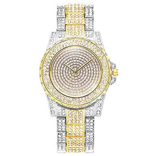 ManChDa orologio da donna ghiacciato hip hop bling bling orologi di moda per donna orologi da donna con diamanti in cristallo orologio da polso al quarzo analogico orologio da polso in acciaio