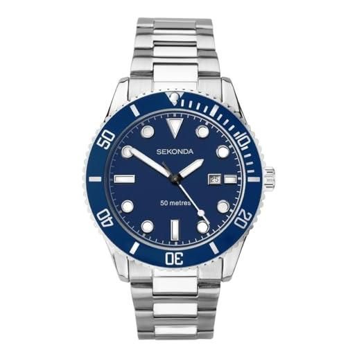 Orologio Con Scatola Originale Orologio Da Uomo Sekonda Cronografo, Cinturino Pelle Blu, Quadrante Blu, Acciaio Inox, Impermeabile 50m, 42mm Orologio Cronografo 42mm